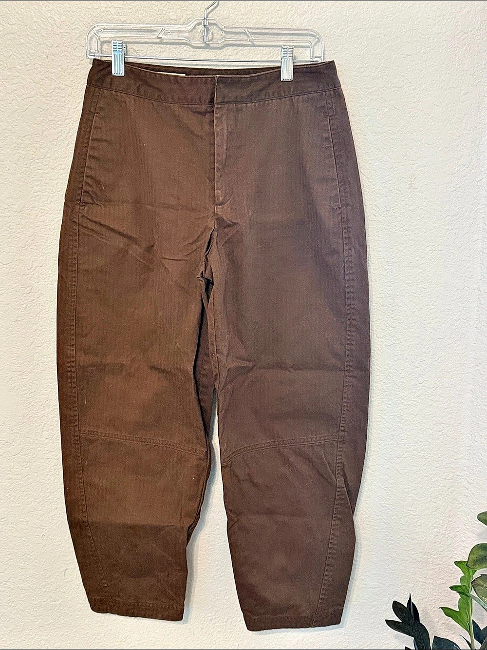 ZARA Cotton Barrel Leg Trousers in Brown Size Small